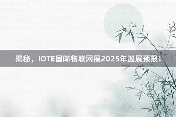 揭秘，IOTE国际物联网展2025年巡展预报！