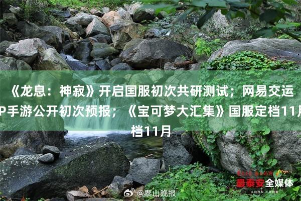 《龙息：神寂》开启国服初次共研测试；网易交运IP手游公开初次预报；《宝可梦大汇集》国服定档11月